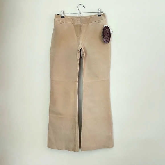 Newport News genuine leather beige Bootcut pants pockets women's size 4